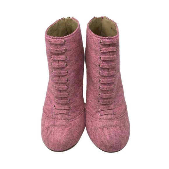 CHANEL 15A Pink Felt Ankle Booties Gold Quilted Block Heel IT 38, US 8 A G30906 - Picture 5 of 16